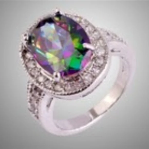 New Halo Oval Mystic Topaz & CZ 925 Silver Ring. - Picture 16 of 16
